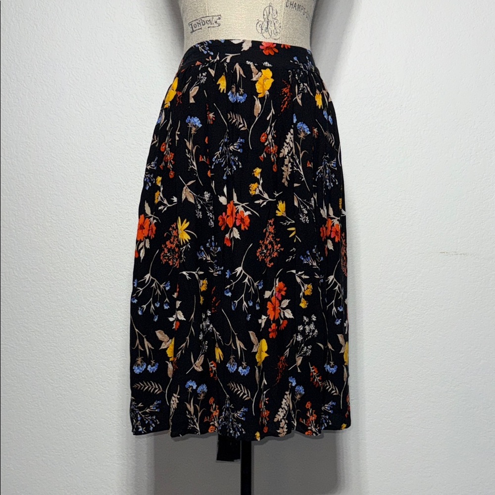 Floral Black Midi Skirt